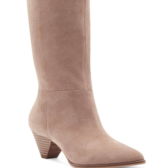 NWOB Lucky Brand Fukko Light Brown Suede Mid Calf Boots 38.5/8M - Picture 1 of 7